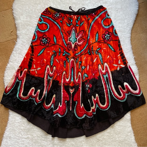 Nolita Dresses & Skirts - Nolita vintage velvet sequin multicolor 70’s style flowy unique midi skirt